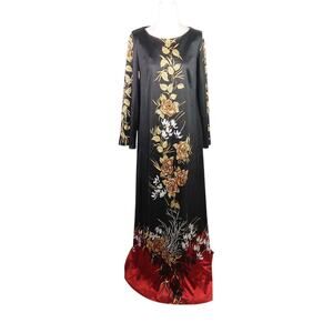Vintage 70s Finlaw of Melbourne black and tan floral maxi dress 10